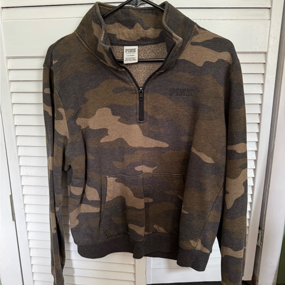 PINK Victoria's Secret Men's Zip-Up Camo Sweater - Brown and Tan